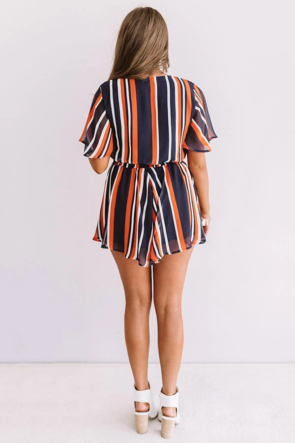 Full Of Spirit Front Tie Stripe Romper In Navy 5 Full Of Spirit Front Tie Stripe Romper In Navy - Image 5