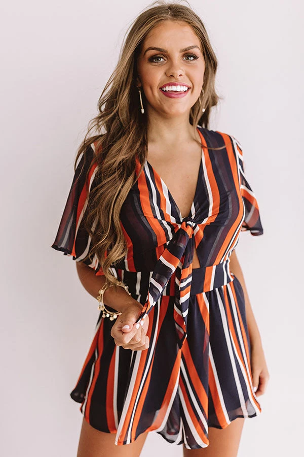 Full Of Spirit Front Tie Stripe Romper In Navy 2 Full Of Spirit Front Tie Stripe Romper In Navy - Image 2