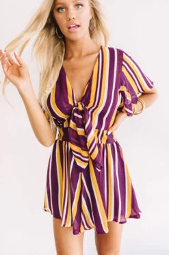 Full Of Spirit Front Tie Stripe Romper In Purple -Hanger Fashion 1908133335000 2019081410082100 6dea2bf6full of spirit front tie stripe romper in purple