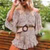 Force Of Fashion Leopard Romper In Iced Latte
