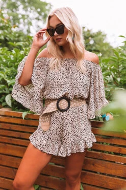 Force Of Fashion Leopard Romper In Iced Latte