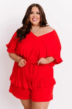 Message In A Bottle Romper In Scarlet Curves -Hanger Fashion 2007068477000 2021011110503900 0ae35999message in a bottle romper in scarlet