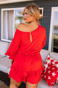 Message In A Bottle Romper In Scarlet Curves -Hanger Fashion 2007068477000 2023042015445600 a00e8922message in a bottle romper in scarlet curves