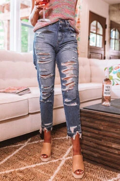 The Pierce High Waist Relaxed Destroyed Jean In Medium Wash