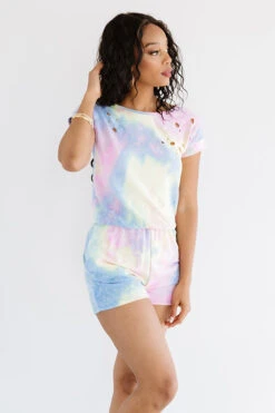 It's All Good Distressed Tie Dye Romper In Blue -Hanger Fashion 2007243359000 2020082116214300 330dda46its all good distressed tie dye romper in blue