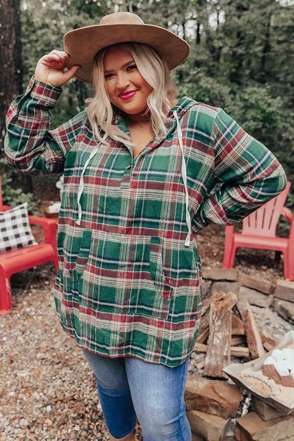 Rocky Mountain Bliss Flannel Sweater In Hunter Green Curves 4 Rocky Mountain Bliss Flannel Sweater In Hunter Green Curves - Image 4