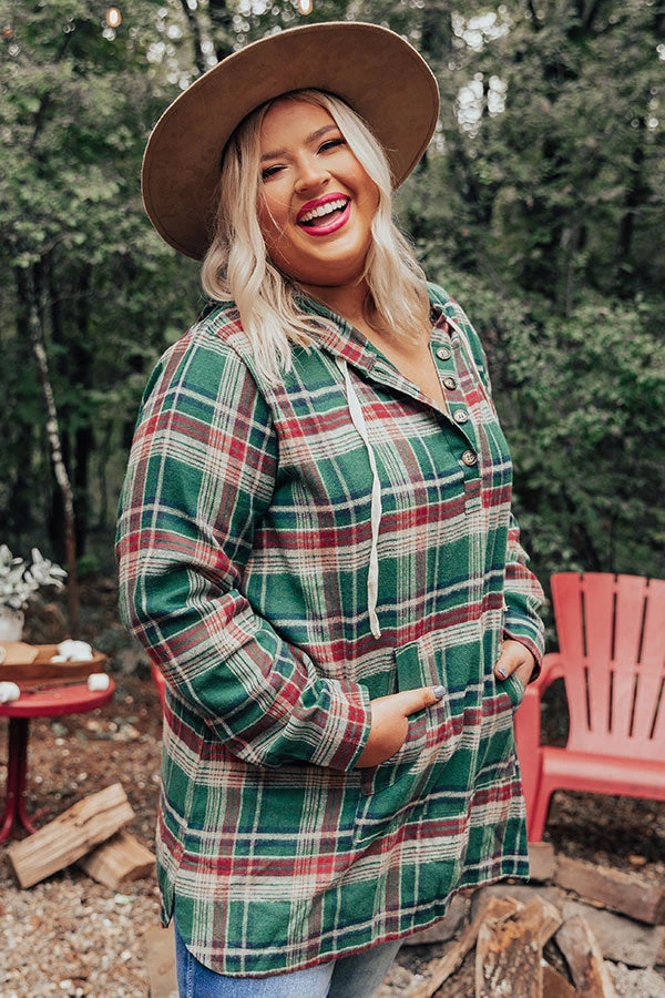 Rocky Mountain Bliss Flannel Sweater In Hunter Green Curves 1 Rocky Mountain Bliss Flannel Sweater In Hunter Green Curves