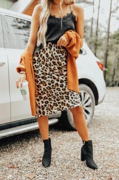 Coffee Until Cocktails Satin Midi In Leopard Champagne