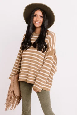 Cambridge Cuddles Stripe Shift Sweater In Khaki -Hanger Fashion 2010037179000 2020110213555700 95c4be12cambridge cuddles stripe shift sweater in khaki