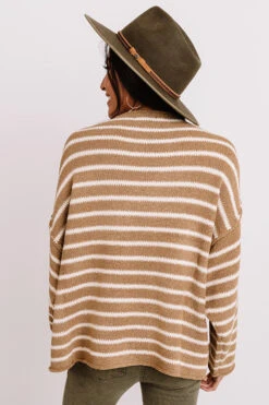 Cambridge Cuddles Stripe Shift Sweater In Khaki -Hanger Fashion 2010037179000 2020110213555700 fe190214cambridge cuddles stripe shift sweater in khaki