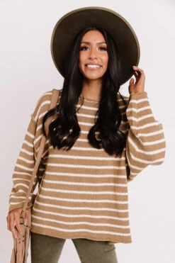 Cambridge Cuddles Stripe Shift Sweater In Khaki -Hanger Fashion 2010037179000 2020110213555800 d6a4eef8cambridge cuddles stripe shift sweater in khaki