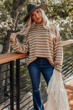 Cambridge Cuddles Stripe Shift Sweater In Khaki