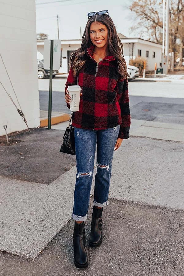 Cozy Weekend Plans Sherpa Pullover In Red 5 Cozy Weekend Plans Sherpa Pullover In Red - Image 5