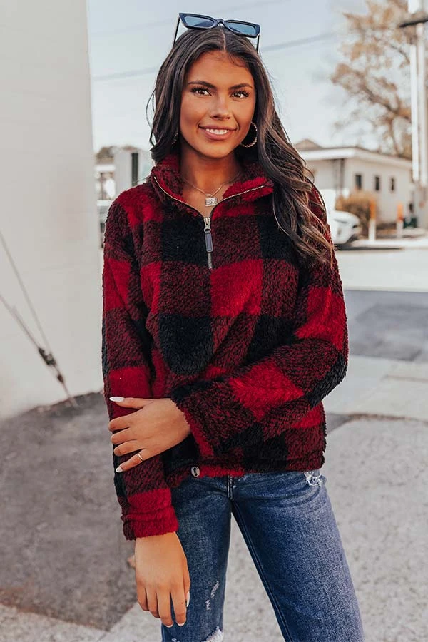 Cozy Weekend Plans Sherpa Pullover In Red 1 Cozy Weekend Plans Sherpa Pullover In Red