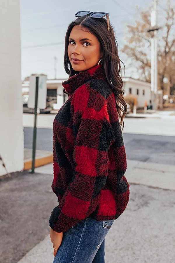 Cozy Weekend Plans Sherpa Pullover In Red 3 Cozy Weekend Plans Sherpa Pullover In Red - Image 3