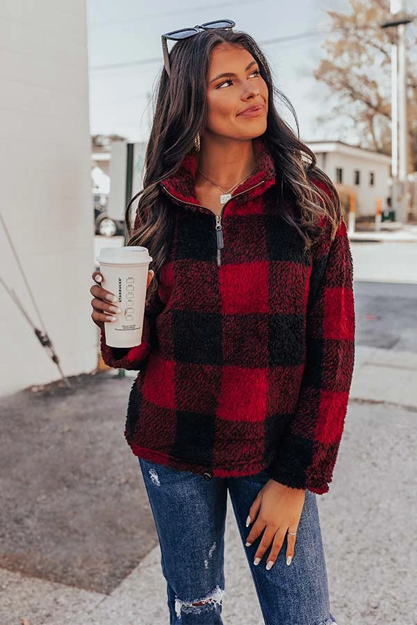 Cozy Weekend Plans Sherpa Pullover In Red 2 Cozy Weekend Plans Sherpa Pullover In Red - Image 2