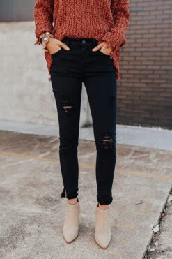 Malibu Distressed Midrise Skinny In Black