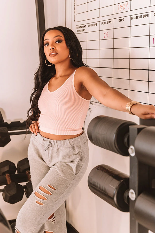 Star Of The Barre Ribbed Crop Top In Peach 3 Star Of The Barre Ribbed Crop Top In Peach - Image 3