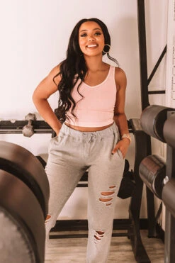 Star Of The Barre Ribbed Crop Top In Peach