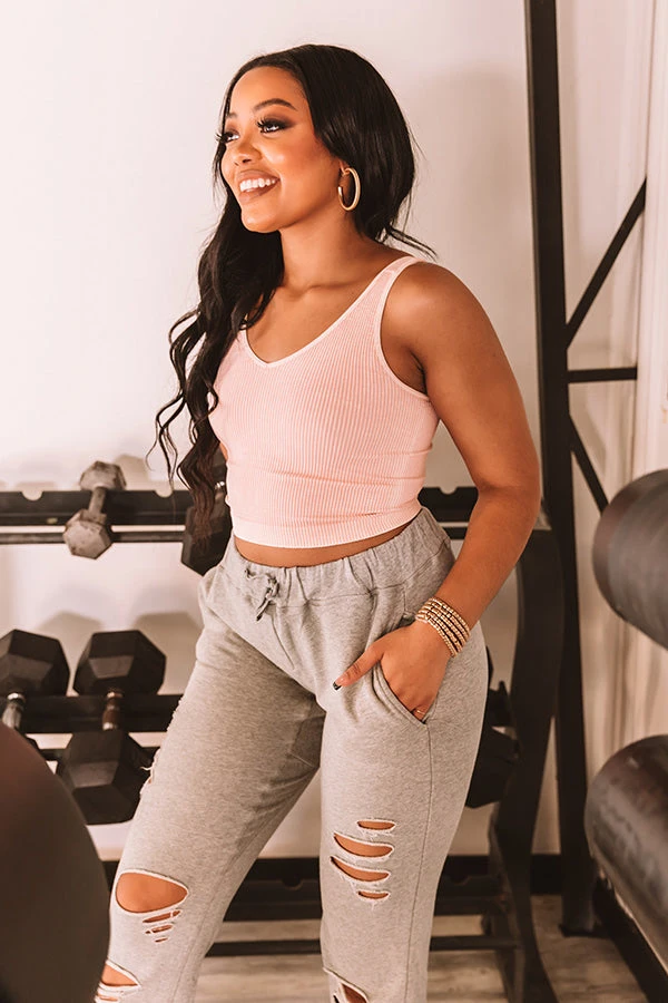 Star Of The Barre Ribbed Crop Top In Peach 2 Star Of The Barre Ribbed Crop Top In Peach - Image 2