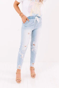 The Sabrina High Waist Distressed Relaxed Skinny In Light Wash