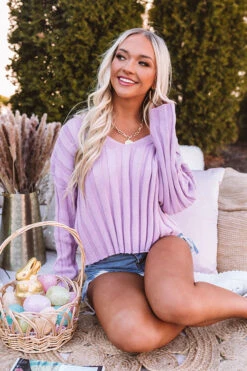 Waiting On You Knit Sweater In Lavender