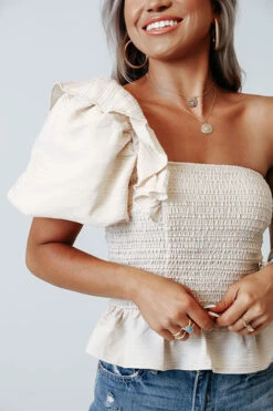 Simply Radiant Smocked Top In Cream -Hanger Fashion 2106178564000 2021062908270800 c0a69585simply radiant smocked top in cream