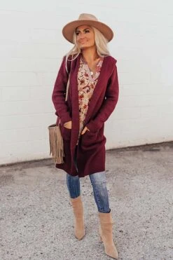 Catch A Chill Knit Cardigan In Maroon