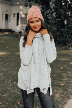 Counting Kisses Waffle Knit Sweater In Grey