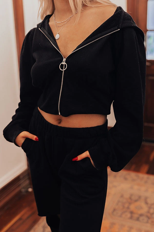 Wild About The Weekend Crop Hoodie In Black 3 Wild About The Weekend Crop Hoodie In Black - Image 3