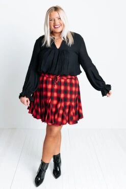 Small Town Holiday Skirt In Red Curves -Hanger Fashion 2109238193000 2021102815430200 6c5176d9small town holiday skort in red curves