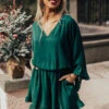 Chic Reveal Romper In Hunter Green