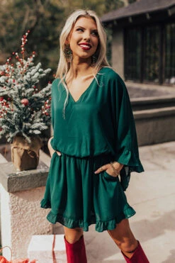 Chic Reveal Romper In Hunter Green