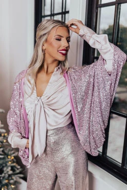 Ritzy Bliss Sequin Cardigan In Blush -Hanger Fashion 2111045501000 2021112311244400 f96e796eritzy bliss sequin cardigan in blush
