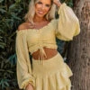 Resort Queen Smocked Crop Top In Yellow