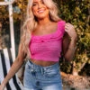 Caribbean Vibes Knit Crop Top In Pink