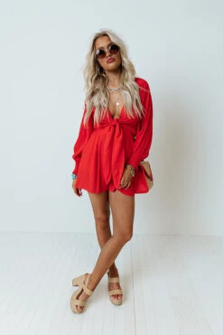 Cali Weekend Front Tie Romper In Scarlet -Hanger Fashion 2202025379000 2022032207440500 b63c9544cali weekend front tie romper in scarlet