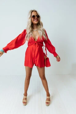 Cali Weekend Front Tie Romper In Scarlet -Hanger Fashion 2202025379000 2022032207440500 baa2d45ecali weekend front tie romper in scarlet
