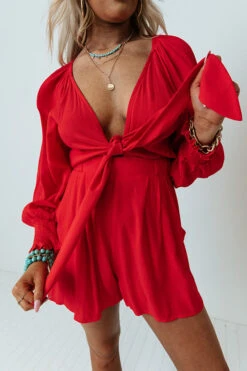Cali Weekend Front Tie Romper In Scarlet -Hanger Fashion 2202025379000 2022032207440500 d4932afecali weekend front tie romper in scarlet