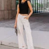 The Benett High Waist Distressed Pants In Ivory
