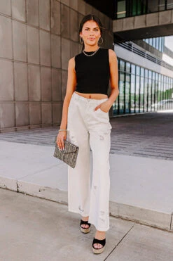 The Benett High Waist Distressed Pants In Ivory -Hanger Fashion 2202099408000 2023050813283100 5c531e17the benett high waist distressed pants in ivory