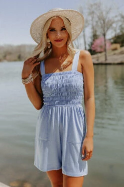 Boat Weekend Smocked Romper In Sky Blue -Hanger Fashion 2204076794000 2022042112381900 57c031acboat weekend smocked romper in sky blue