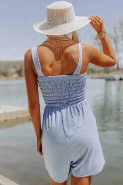 Boat Weekend Smocked Romper In Sky Blue -Hanger Fashion 2204076794000 2022042112382200 65047a99boat weekend smocked romper in sky blue
