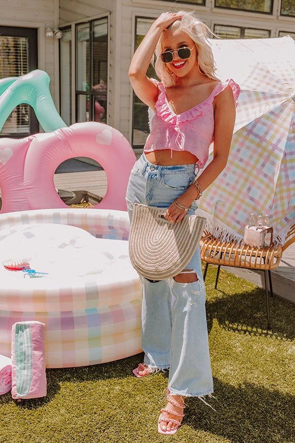 Cabo Beaches Eyelet Crop Top In Pink 2 Cabo Beaches Eyelet Crop Top In Pink - Image 2