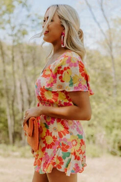 Sassy And Sweet Floral Romper In Tangerine -Hanger Fashion 2204252735000 2022050312045500 4d324adesassy and sweet floral romper in tangerine