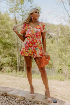 Sassy And Sweet Floral Romper In Tangerine -Hanger Fashion 2204252735000 2022050312045600 a5eb4c2bsassy and sweet floral romper in tangerine