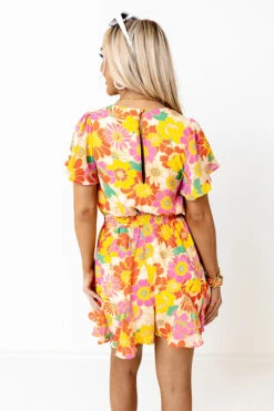 Sassy And Sweet Floral Romper In Tangerine -Hanger Fashion 2204252735000 2023031311285400 ba835e14sassy and sweet floral romper in tangerine