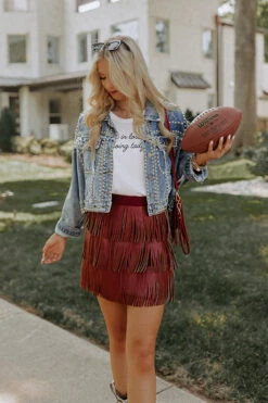 Country Road Faux Leather Skirt In Wine