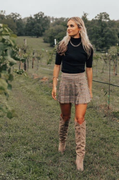 Lean Into Me Plaid Skirt In Mocha -Hanger Fashion 2208025598000 2022082309060700 6b55e057lean into me plaid skirt in mocha