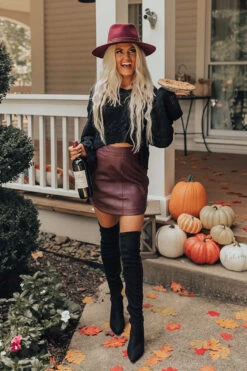 The Tobi Faux Leather Skirt In Wine